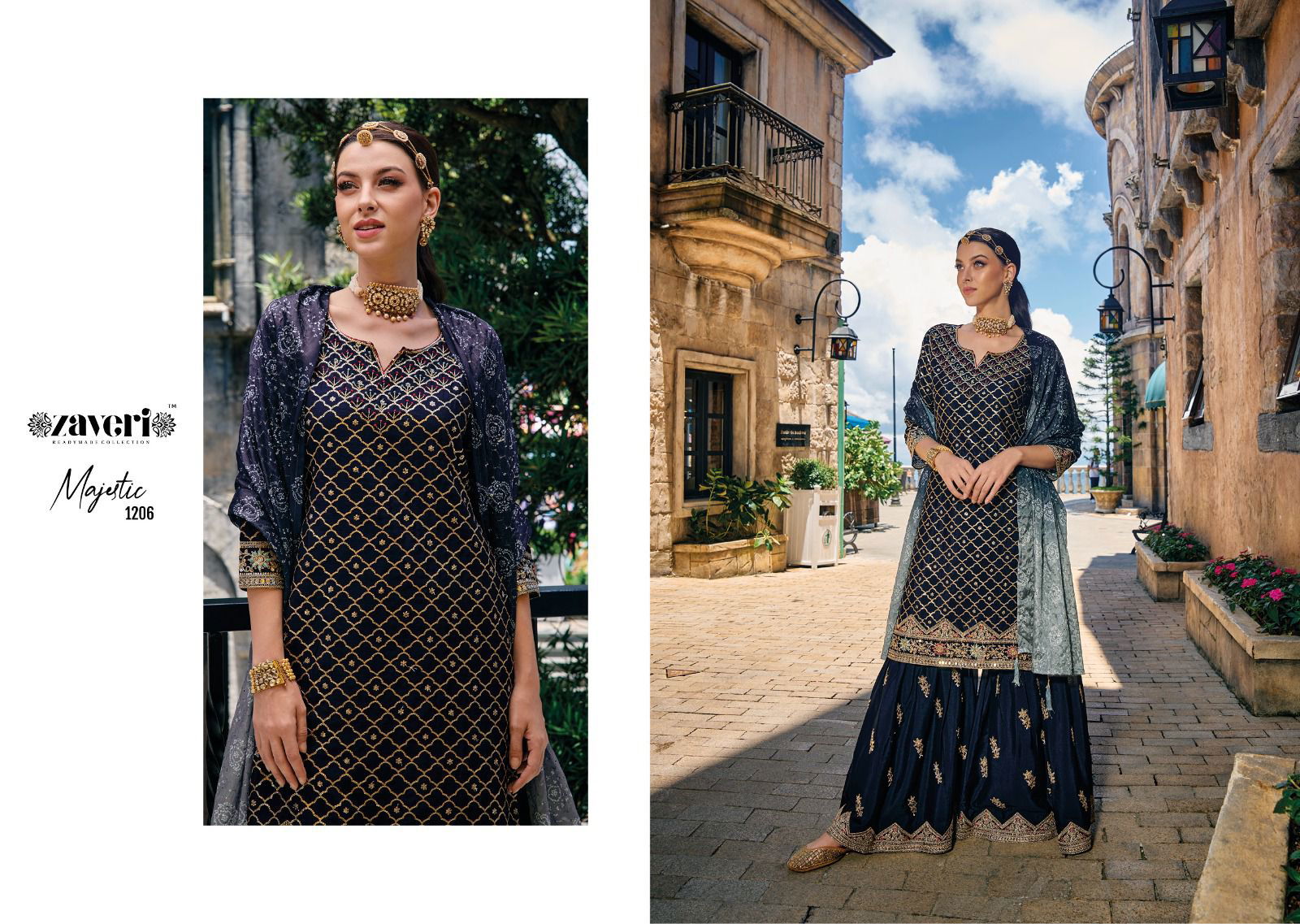Majestic Design Chinon Embroidery Plazzo Suit Catalog